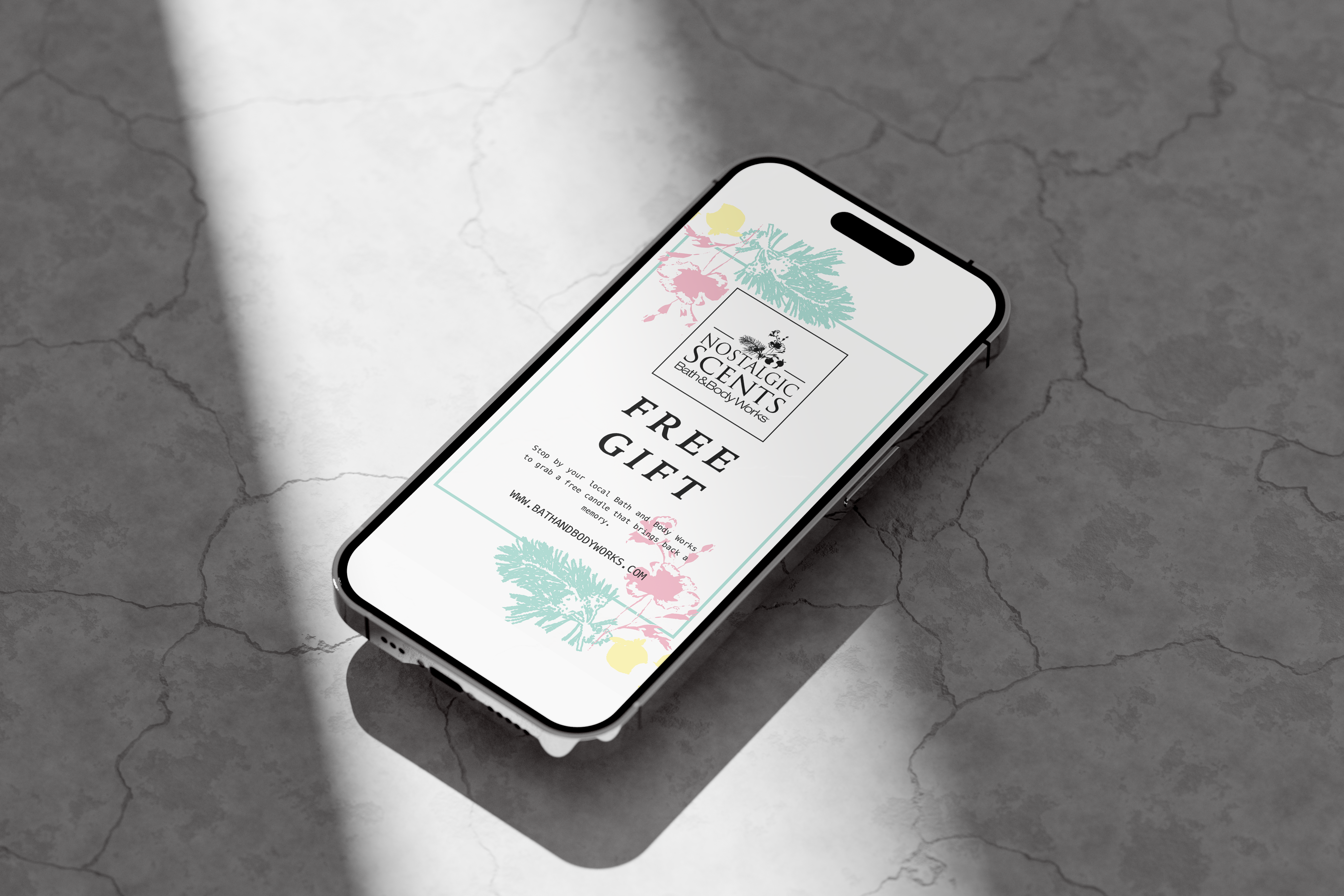 nostalgic scents free candle gift in an email coupon format mockup on a phone