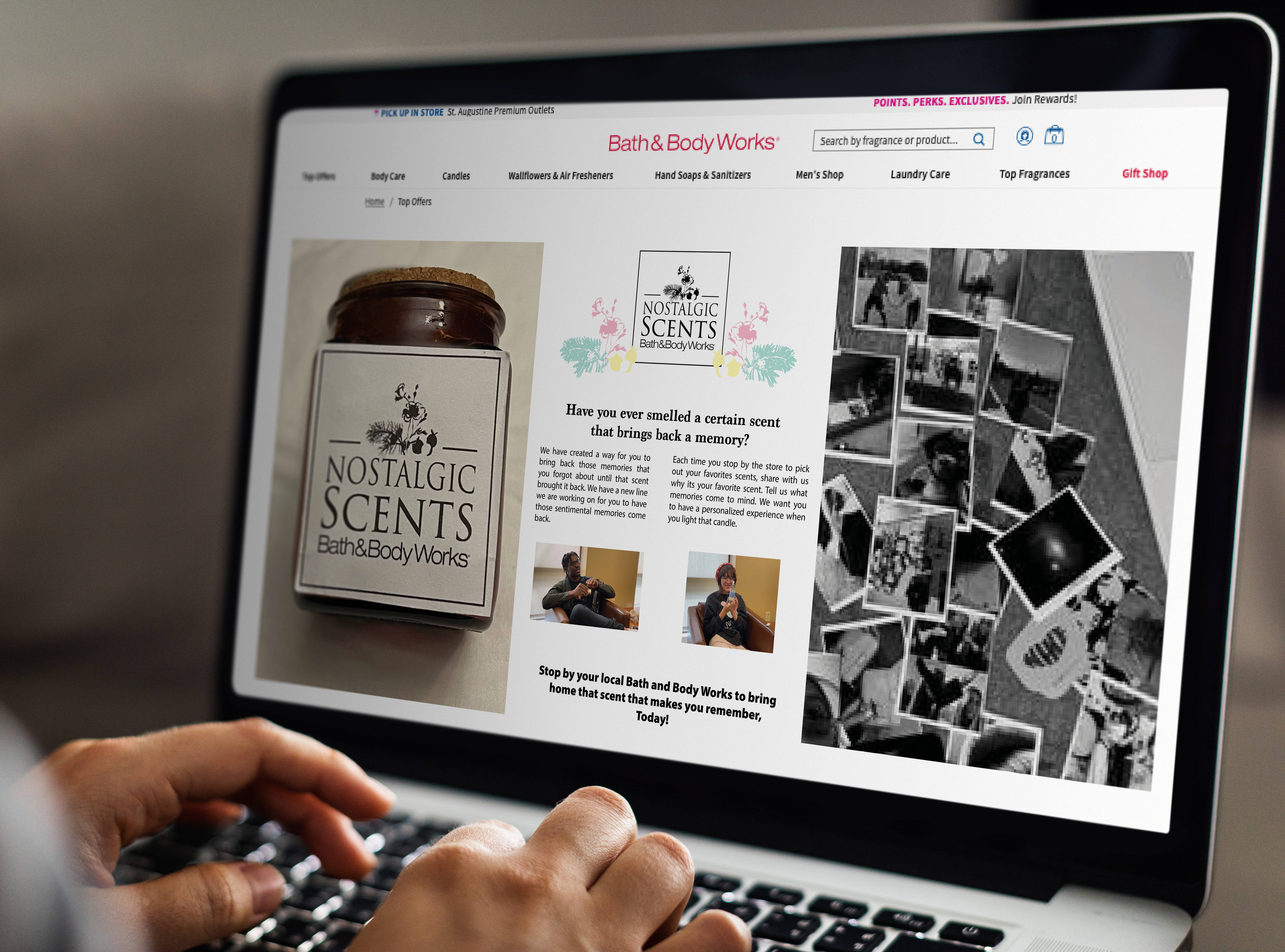 nostalgic scents campaign by bath and body works website on a computer screen