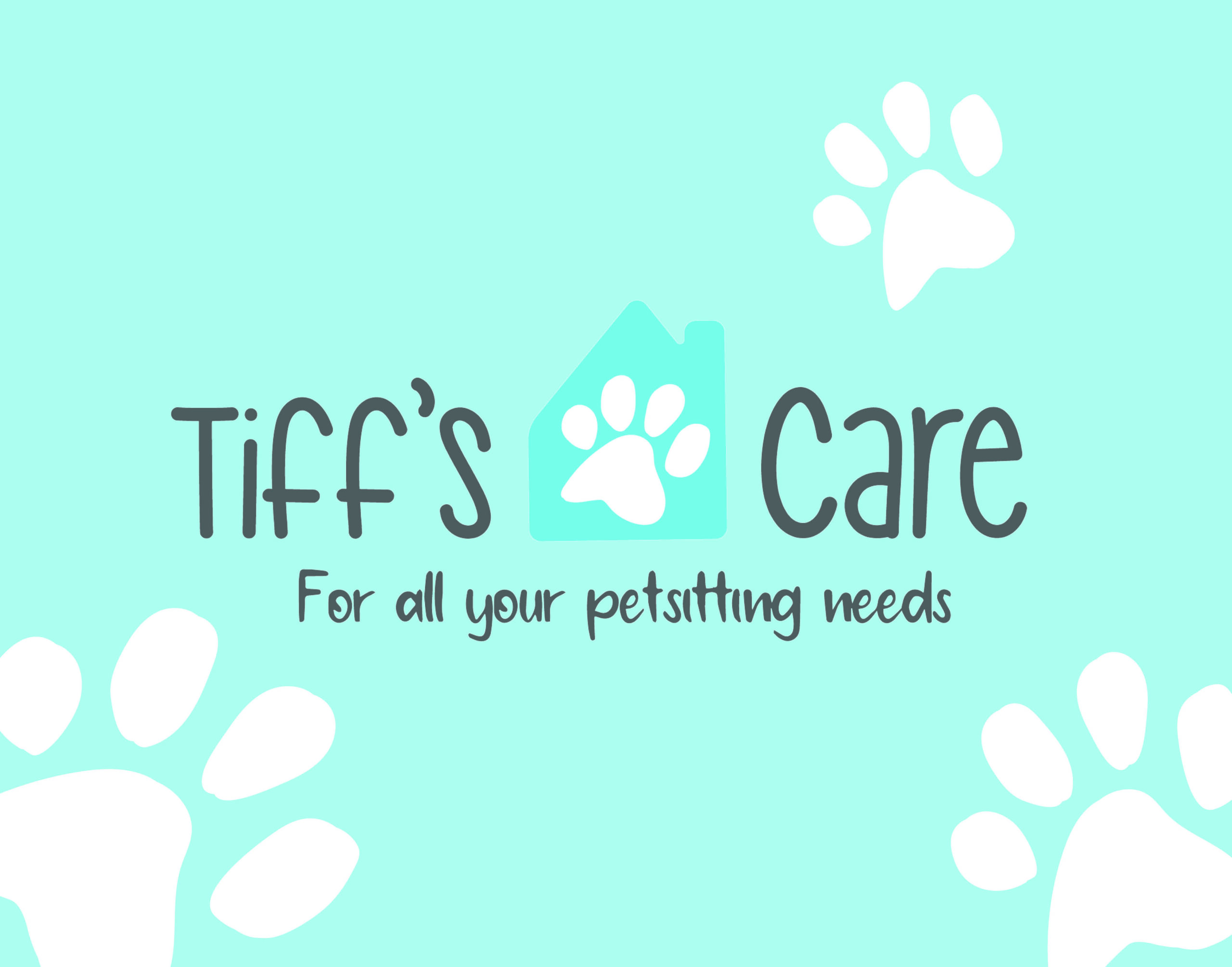 tiff's care logo on a blue background with white paw prints